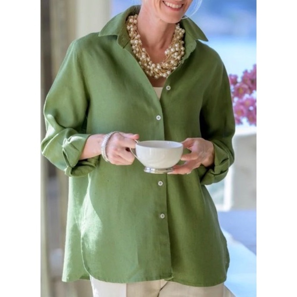 Arte Italica Crown Linen Designs Cameron Shirt Green Linen Button Down Size S